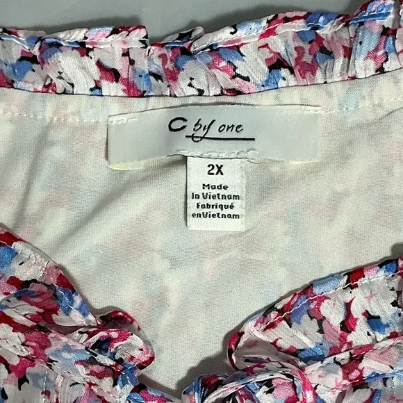 C by One Blouse Flutter Sleeve Summer Top Boho Semitransparent Lined Plus 2X - Picture 4 of 16